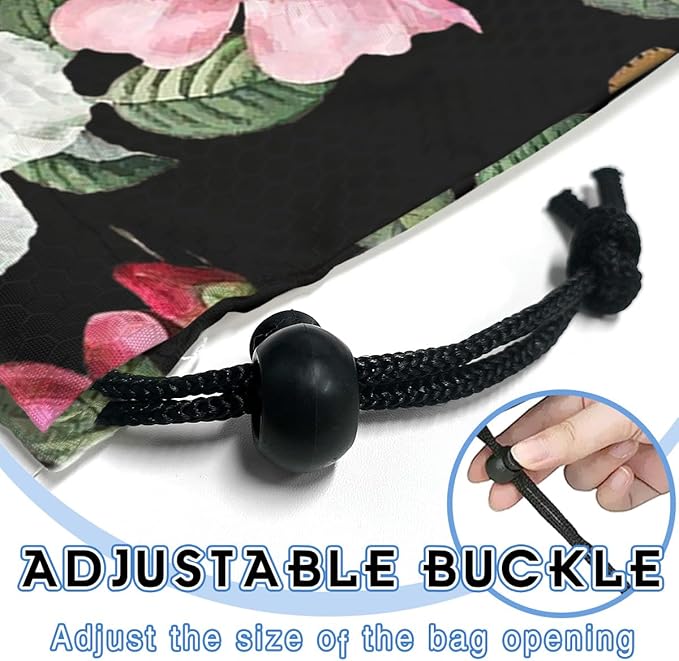 Car Trash Bag Hanging Back of Seat Waterproof Small Cute Printed One-handed Strap Drawstring Garbage Bags for Car-Black Floral