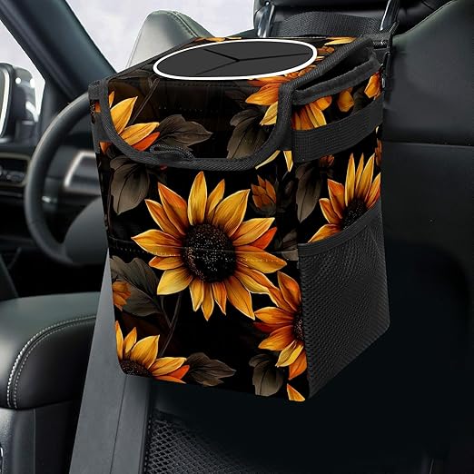Car Trash Can – Multi-Purpose, Lightweight and Portable with Durable Water-Resistant Coating, No Installation Required, Practical and Ample Capacity, Variety of Colors.Beautiful Sunflower