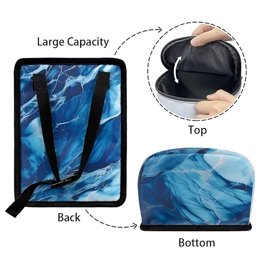 Car Trash Bag with Lid - Collapsible, Waterproof Car Organizer and Storage Accessory for Women, Dark Blue Marble Print