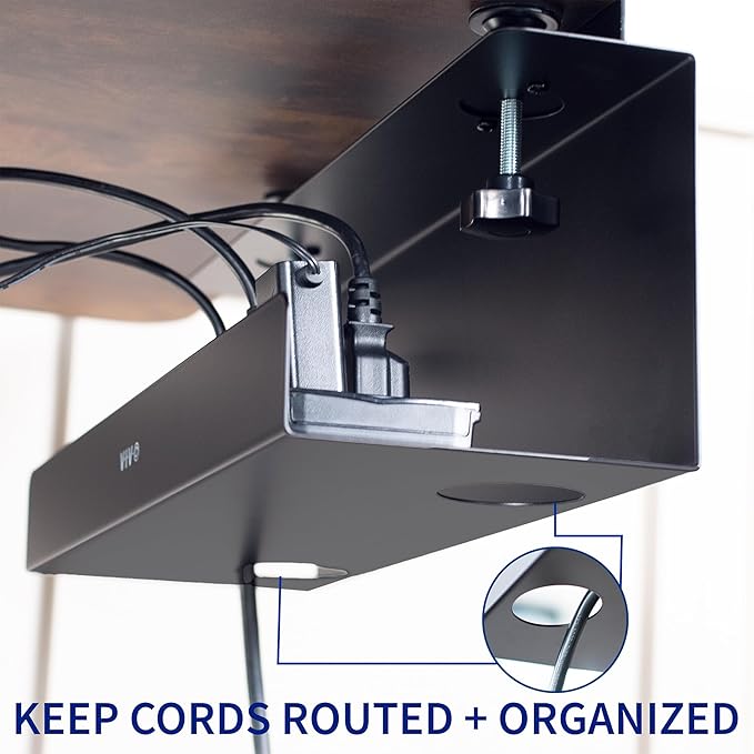 VIVO No Drill Clamp-on 17 inch Power Strip Cable Management Trays, Under Standing Desk Steel Cord Organizer, Black, 2 Pack, DESK-CM6L-2B