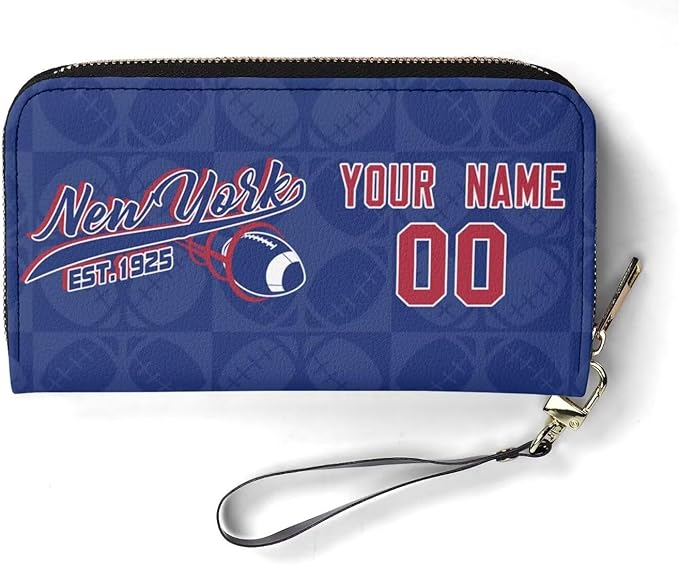 Custom Sports Team Zip Organizer Wallet-Personalized PU Leather Wallet with Name Number,Multi-Card Slots,Wrist Strap,Fan Gift for Men Women.