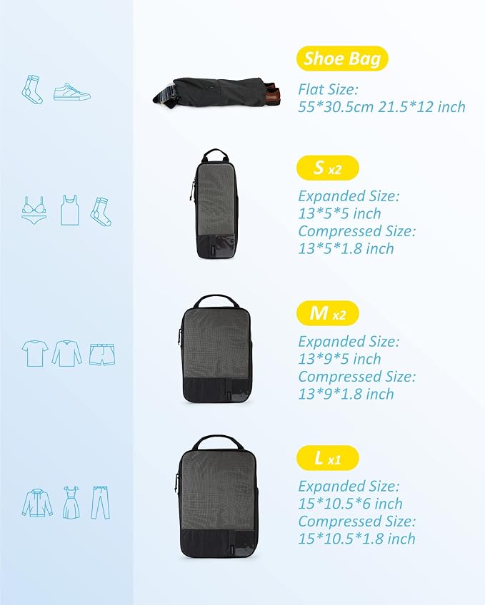 BAGSMART 6 Set /4 Set/2 Set Compression Packing Cubes for Travel, Lightweight Luggage Organizer Bags, Durable Space Saver Bags Travel Essentials