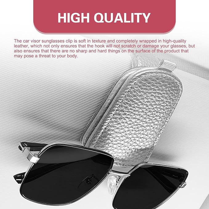 WZP 2PCS Sunglass Holder for Car, Leather Visor Clip with Magnetic Buckle, Ticket Card Eyeglass Storage Clip, Universal Auto Interior Accessories for Sedan SUV Pickup Truck (Gray)