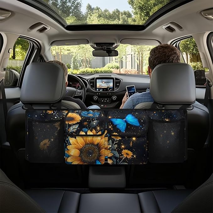 Sunflower Car Trunk Organizer,Large Capacity Car Storage Organizer,Butterfly Design Hanging Foldable Storage Vehicle Interior Accessories Universal Fit Not Easy to Fade