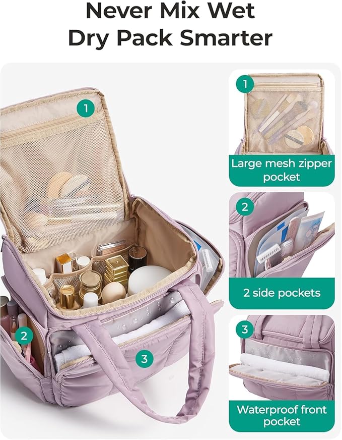 BAGSMART Travel Toiletry Bag for Women with Puffy Water-Resistant Fabric, Roomy Makeup Bag Organizer for Travel-Sized Toiletries & Accessories (Nude Pink)