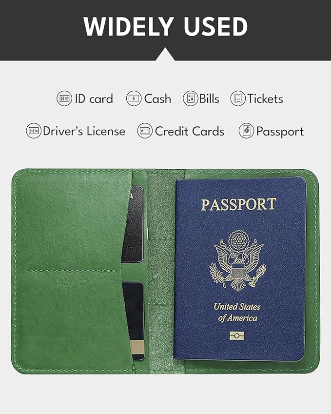 ALLIVE Passport Holder for Travel, Genuine Leather Passport Holder with AirTag Slot for Women and Men, Passport Cover Wallet Travel Must Haves Airport Essentials,Travel Gifts, Green
