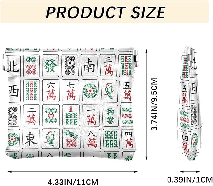 Mahjong Women's Waterproof PU Leather Coin Purse, Slim Travel Wallet with Zipper - Compact Card Holder & Jewelry Organizer for Cash, Keys, Lipstick