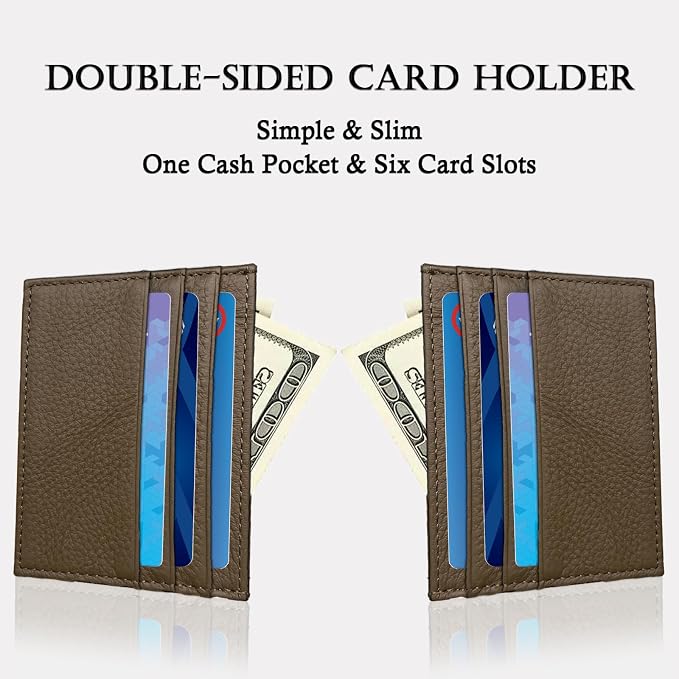 WOXVM Credit Card Holder Wallet RFID Blocking Slim Credit Card Cases Holder Premium Leather Minimalist Front Pocket Small Wallet with 6 Card Slots and 1 Pockets for Men Women