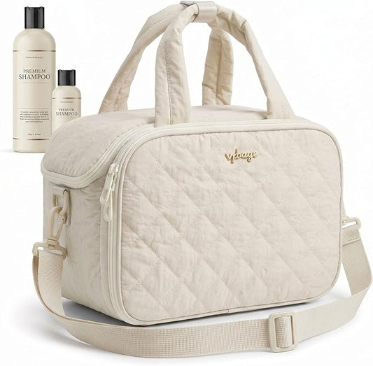 Lightweight Structured Travel Toiletry Bag for Women - Wide-Open Puffer Mini Duffel with Removable Divider, Waterproof Lining, Water-Resistant Exterior, Fits Full-Size Bottles & Shower Essentials