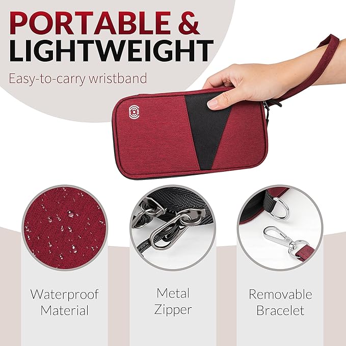 Gift for Women Passport Cover Holder Wallet with Zipper, Men Gift Passport Wallet Bag for Travel, RFID Blocking Passport Holder Case,Travel Document Organizer, Family Travel Accessories for Women -Red