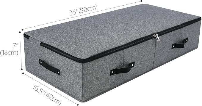 AMJ Extra Length Under Bed Storage Organization Containers for Shoes, Clothing, Bedding, 35.5 x 16.5 x 7“, Black Gray