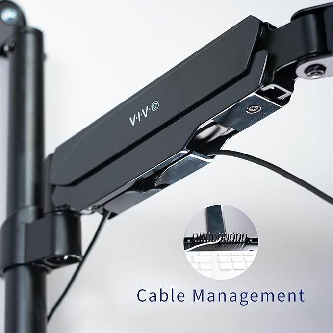 VIVO Black Sit-Stand Height Adjustable Pneumatic Spring Arm Keyboard, Monitor, CPU Wall Mount for 1 Screen up to 32 inches STAND-SIT1BW