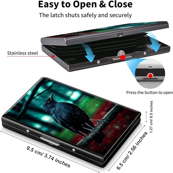 Metal Wallet,Credit Card Holder for Women Men,RFID Blocking Card Holder Mini Slim Aluminum Wallet ID Case Hard Case Business Card Holder Case,Cute Crow Forest