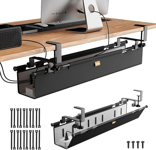 Cable Management Tray Under Desk, 38" No Drill Cable Organizer with Clamp/Screw Mount,Wire Cord Organizer for Table, Cable Tray for Office, Home