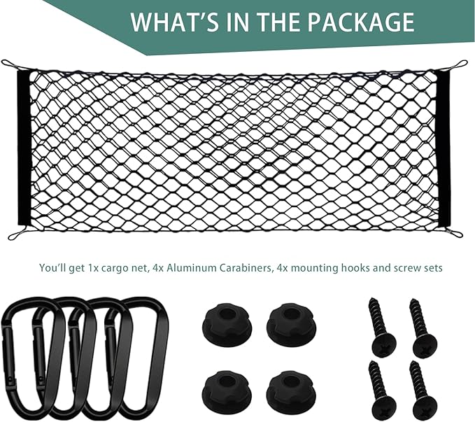 Cargo Net, 43.3 x 15.8 Inch Stretchable Truck Bed Organizer Trunk Net with Aluminum Carabiners for Car SUV Truck