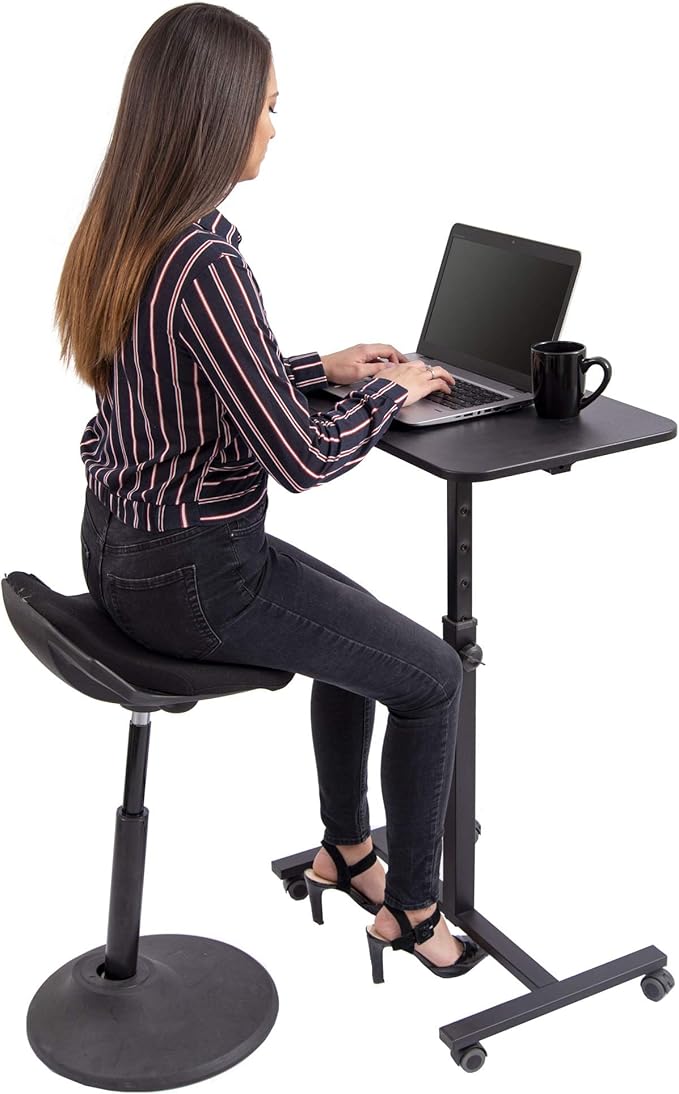 Stand Up Desk Store Height Adjustable Single Column Rolling Standing Desk Laptop Stand - Black