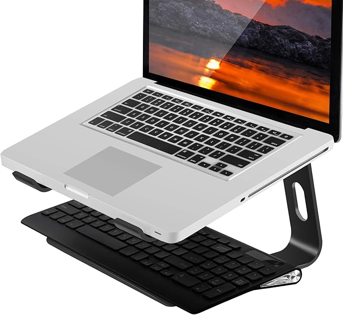 Orionstar Ergonomic Laptop Stand, Premium 5mm Aluminum Riser for 10-15.6 Inch Notebook Computer, Tool-Free Detachable Elevator Holder for Desk Office, Sturdy Riser for Eye-Level Neck Relief, Black