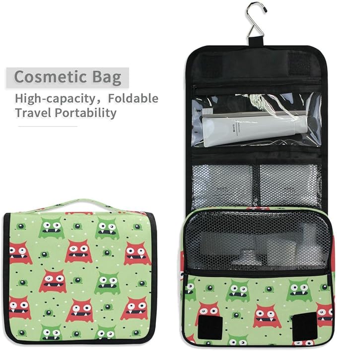 Hanging Travel Toiletry Bag Red Green Monster Kit Makeup Case Cosmetics Organizer for Men Women