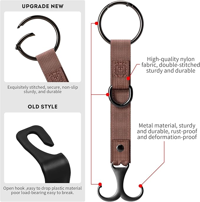 IronSeals 4 Pack Headrest Hooks for Car Seat, Heavy Duty Metal Utility Seat Hooks for Car Seat Organizer, Car Clips for Hanging Bag, Purse
