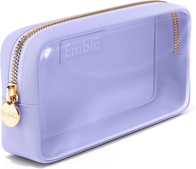 Embla Medium Clear Makeup Bag Travel for Toiletries Cute Make Up Nylon Organizer Pouches Quart Size Cosmetic Bags for Women Girls Zipper Toiletry Skincare Pouch Organizer for Purse Lavender