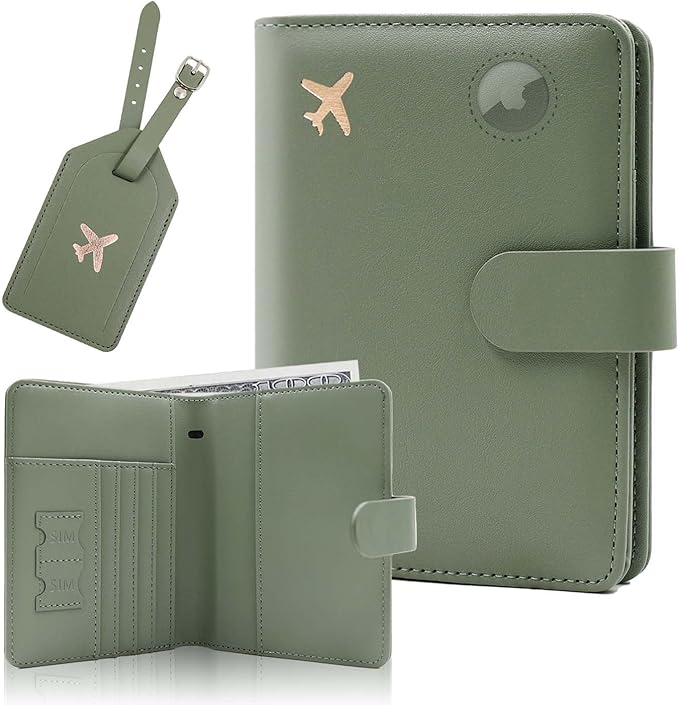 Melsbrinna Rfid Passport Holder for Travel women/Men Set Travel Suitcase Tag, Cute Passport Wallet Rfid Blocking Card Slots, Rfid Passport Cover/CaseTravel Wallet (A-mossgreen)