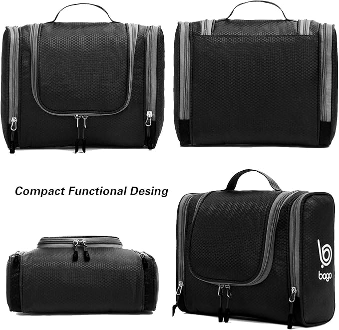 Bago Travel Toiletry Bag for Women and Men X-Large Waterproof Hanging Large Toiletry Bag for Bathroom and Travel Bag for Toiletries Organizer -Travel Makeup Bag (Black)
