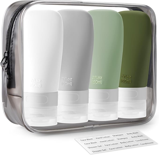 INSFIT Travel Bottles for Toiletries, TSA Approved 3oz Travel Size Containers, BPA Free Leak Proof Squeezable Silicone Tubes for Shampoo Conditioner Lotion Body Wash with Labels