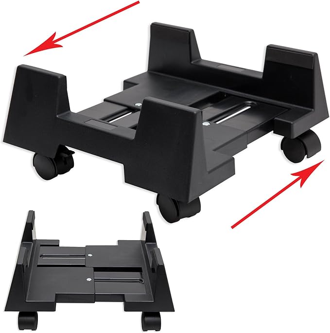 Mobile Desktop Tower Computer Floor Stand Rolling Caster Wheels with Support Walls and Adjustable Width from 6" to 10"