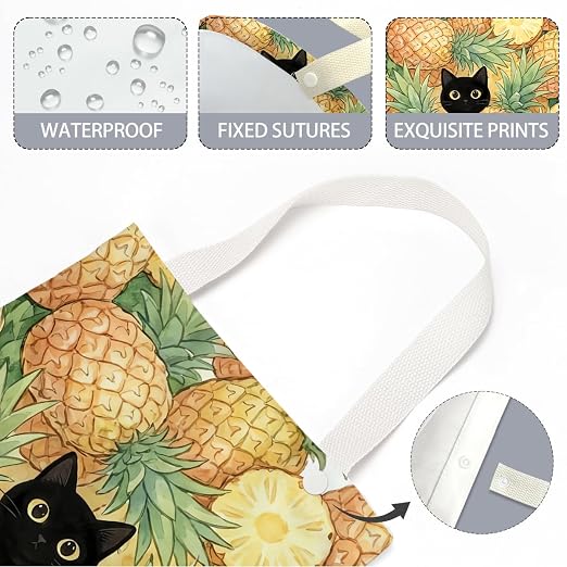 Black Cat Car Trash Bag, Pineapple Car Trash Bag Hanging, Pineapple Accessories, Summer Decor Waterproof Cars Back Seat Hanging Organizer Garbage Can for Vehicle Travelling Camping