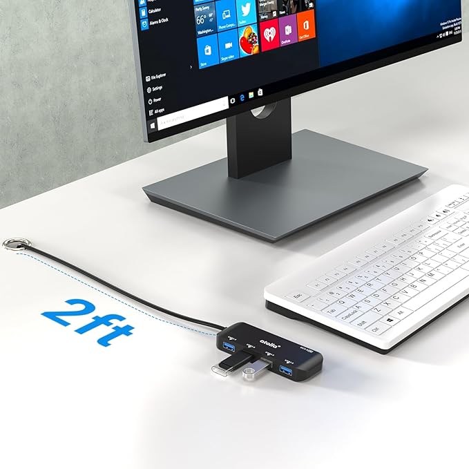 USB 3.0 Hub 4-Port with 2ft Cable — High-Speed 5Gbps Data Expander for Laptop & PC, Ultra-Slim Portable USB Splitter Compatible with Windows/macOS/Linux