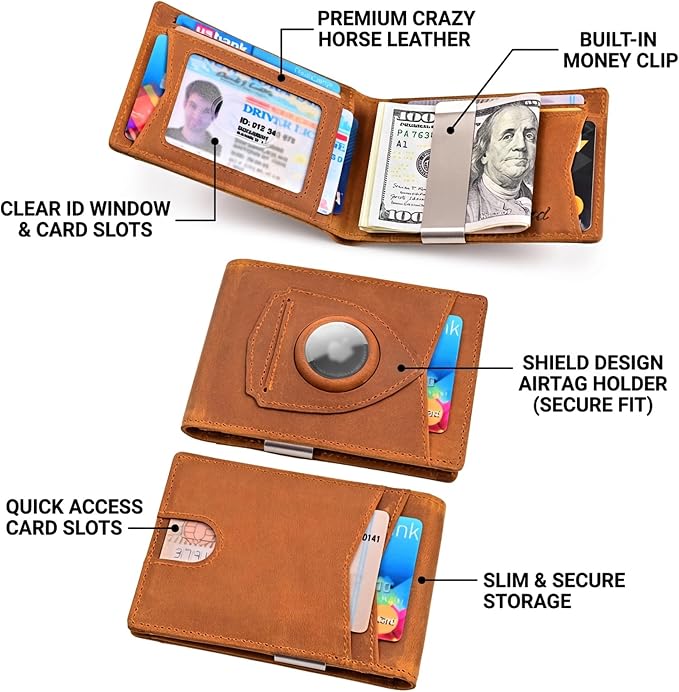 kinzd Slim Wallet with Money Clip RFID Blocking Minimalist Bifold Wallet for Men Genuine Leather Front Pocket Card Holder