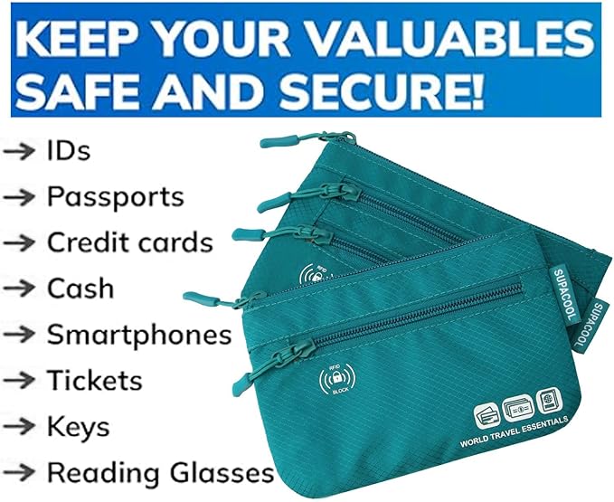 SUPACOOL Passport Holder Bag, Travel Wallet for Men Women Family, Passport Pouch, Card Holder Organizer, RFID Blocking, Two-piece Set(Green)