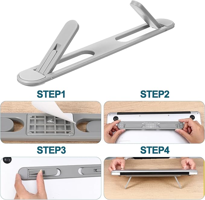 Foldable Keyboard Riser Stand, Self-Adjusting Laptop Feet with Dual Angles Small Computer Stand Portable PP Computer Keyboard Lift for Desk Grey Laptop Legs
