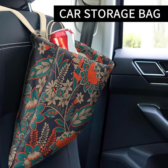 Car Trash Can, Cute Car Trash Bag, Hanging Car Organizer and Storage Bag, Trash Bin for Car Accessories, Vehicle, Travelling, Camping Luxury Paisley Flowers