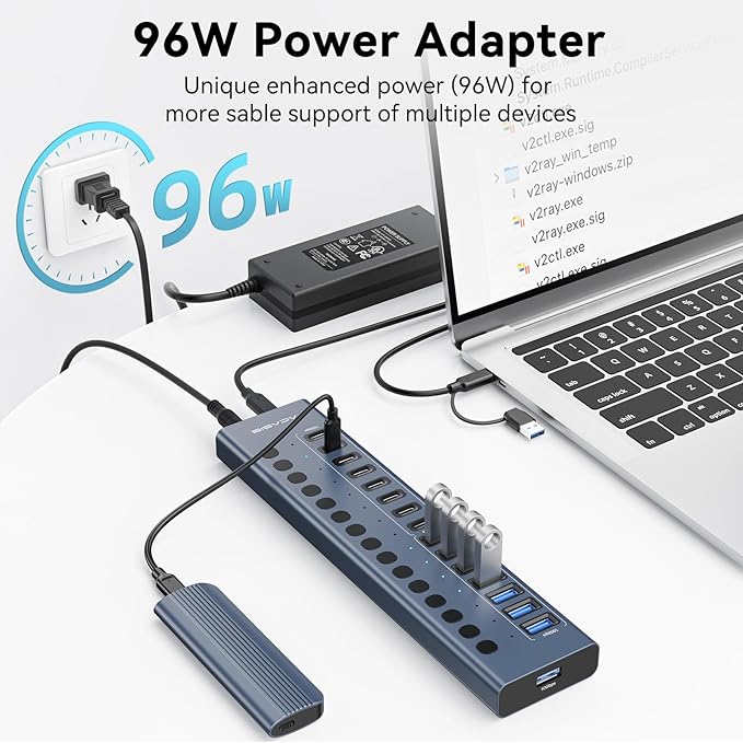 Powered USB 3.2 Hub, ACASIS 16 Ports USB 3.2 Hub(8 USB-A 3.2 Ports+8 USB-C 3.2 Ports), Aluminum USB Hub Powered with 96W Power Adapter, USB Hub for PC/Laptop, Computer, Flash Drive, Printer, Camera