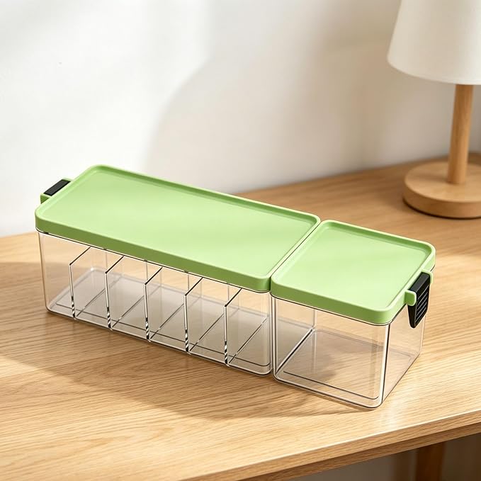 POCREATION Cable Organizer Box, Travel Cord Portable Cord Electronic Accessory Organizer with Multiple Compartments Cover for Chargers Cables USB Driv (Green)
