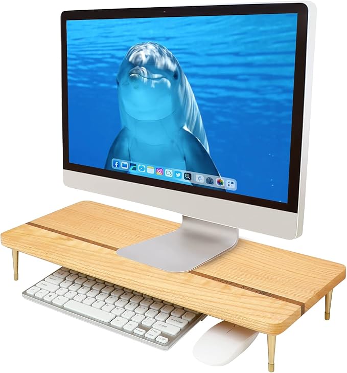 Monitor Stand Wood Riser for iMac Laptop Computer Monitor ??A Sturdy Computer Stand to Elevate Your Screen and Reduce Eye Strain and Maintain Body Position(Oak Wood)
