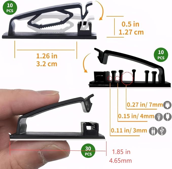 Cable Clips 50PCS, Self Adhesive Cable Management Clips, Cord Organizer Wire Clips Cord Holder for Appliances PC Wall Ethernet Cable Under Desk Nightstand Home Office Car