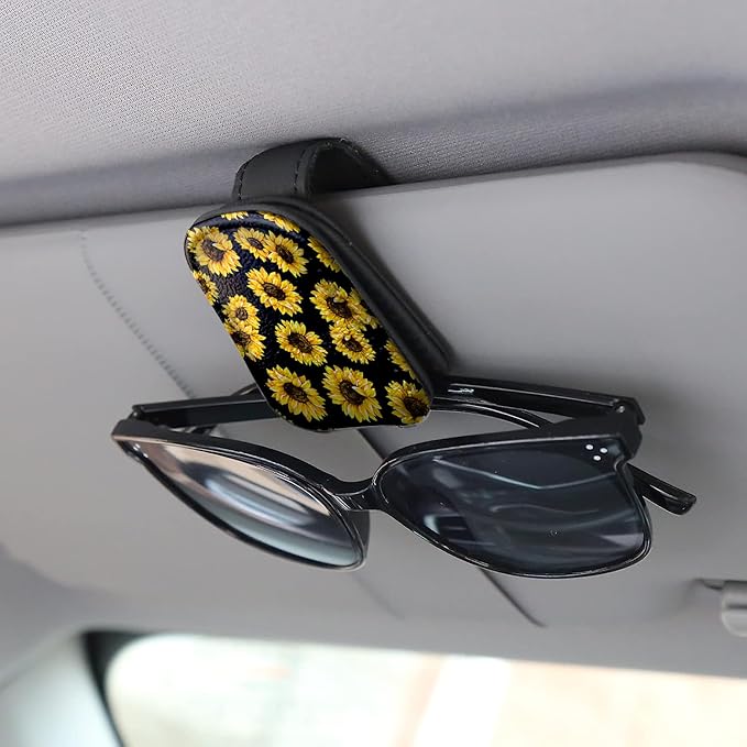Sunglass Holder for Car Visor,The Vibrant Sunflower Magnetic Leather Car Sun Visor Clip,Applicable to Receipts,Cash Tickets and Other Automotive Interior Accessories