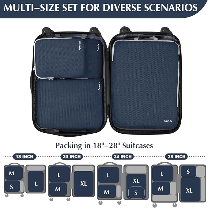 Gonex Compression Packing Cubes, 4pcs Expandable Storage Travel Luggage Bags Organizers (Purplish Blue)