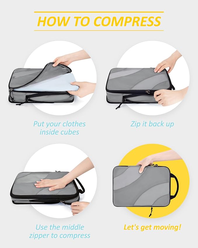 BAGSMART Compression Packing Cubes, 6 Set/4 Set/2 Set Travel Packing Cubes for Carry on Suitcases, Compression Suitcase Organizers Bag Set & Travel Cubes for Luggage, Lightweight Packing Organizers