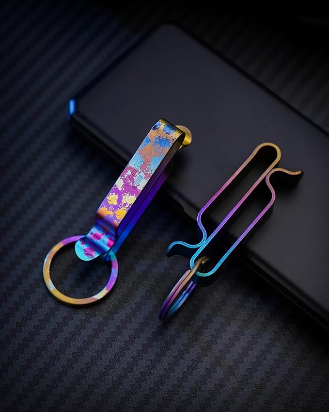 KeyUnity KM00 Titanium Belt Loop Keychain Clip Double Side Quick Release Key Holder with Detachable Key Ring