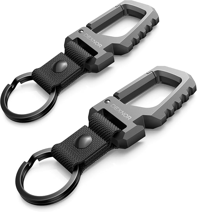 Dexnor Heavy Duty Key Chain Bottle Opener,2PCS Carabiner Key Ring Clip Aerospace-grade Stainless Steel Car Key Fob Holder Organizer EDC Keychain Keyring Accessories for Men and Women Black