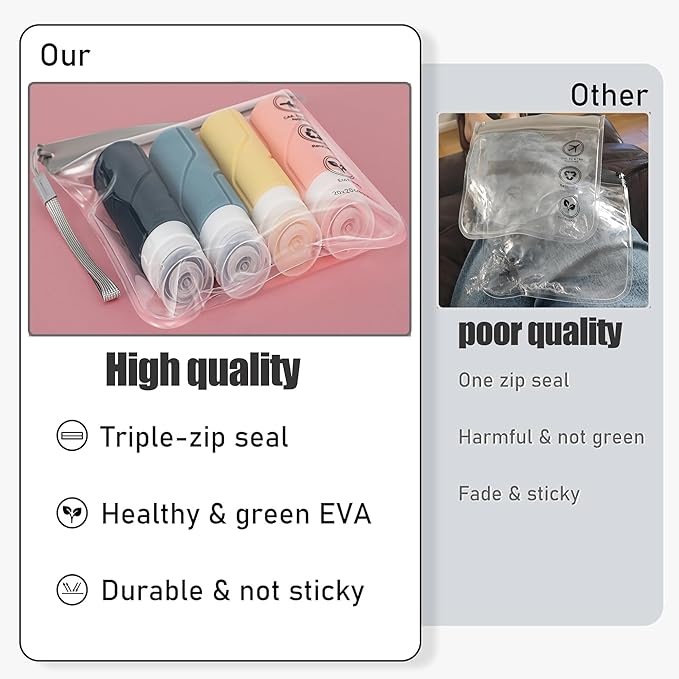 Caija-H 4Pcs Reusable TSA Approved Security Clear Toiletry Bag-Quart Size Travel Bag Tsa Approved for EU UK & US Carry-on Regulations Security Travel Bags for Liquids, Leakproof Travel Accessories