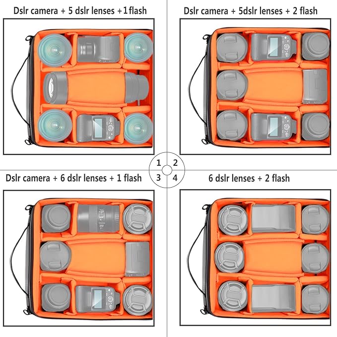 Neewer® Flexible Partition Camera Padded Bag Insert Protection Handbag for SLR DSLR Mirrorless Cameras and Lenses,Flash Light,Radio Trigger,Battery and Charger,Cables and Other Camera Accessories