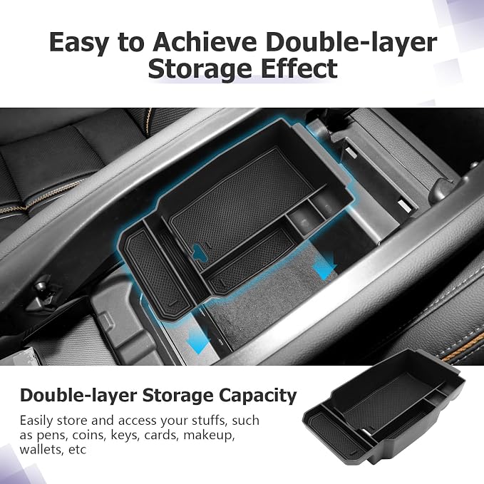 LUWU Center Console Organizer Compatible with Mazda CX50 CX-50 Accessories 2023 2024 2025 2026 Armrest Organizer Tray Storage Box Insert Tray Phone Holder Coins Box ABS Material - Black