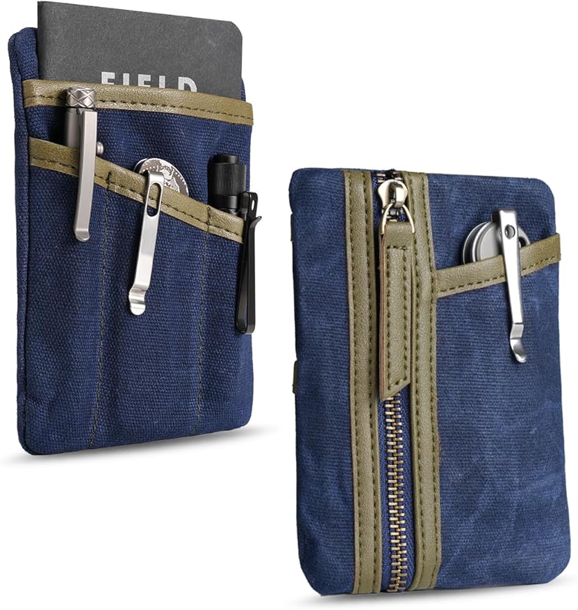 Sayram SP6 EDC Pouch, Waxed Canvas Compact Pocket Organizer, EDC Pocket Pouch for Men, Zippered Pocket Pouch, Mini EDC Organizer for Everyday Carry, Multitool Organizer Pouch (Oil Wax Dark Blue)