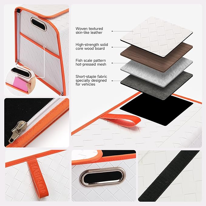 Homeve Trunk Organizer, Waterproof, Collapsible, 2 Compartments Car Organizer, Foldable Storage for Car Accessories, Tools, Women, Men (White+Orange, Standard)