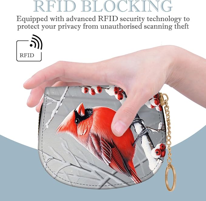 Women's Slim RFID Wallet – Compact Leather Card Holder Wallet for Women, 9 Card Slots RFID Blocking Credit Card Organizer, Small Travel Wallet - Cardinal in Snow