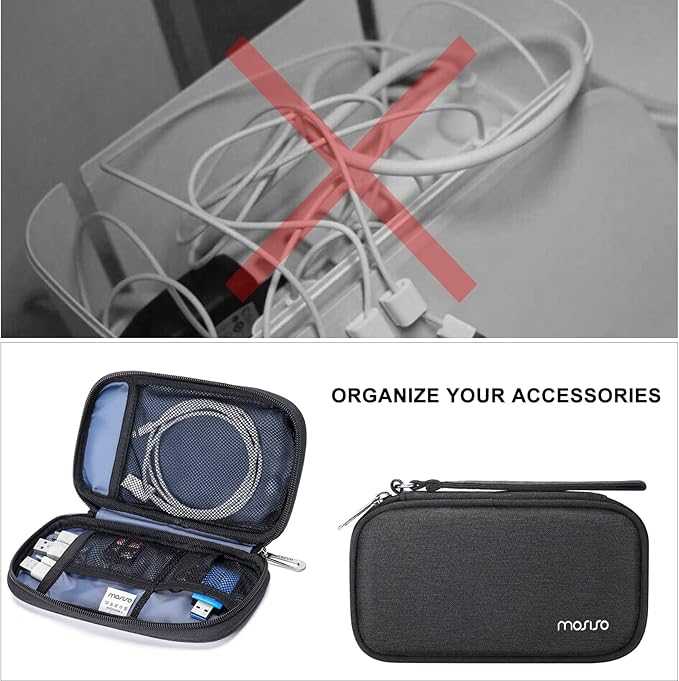MOSISO Electronic Organizer Cable Case, Portable External Carrying Case Storage Bag with Handle Compatible with MacBook Power Adapter, Wireless Mouse, Cables, Earphones, USB Flash Disk SD Card, Black